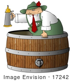 #17242 Caucasian Oktoberfest Man In A Barrel Beer Keg Holding A Beer Stein Clipart