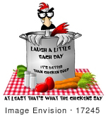 #17245 Chicken In A Mask Inside A Soup Stock Pot On A Table Clipart