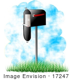 #17247 Small Boxed Package Inside An Open Black Mailbox Clipart