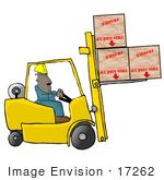 #17262 African American Forklift Operator Lifting Three Large Boxes Clipart