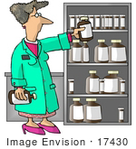 #17430 Female Pharmacist By A Shelf Of Medicine Clipart