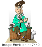 #17442 Male Doctor In A Green Jacket Wearing A Stethoscope Around His Neck And Sitting On His Desk Clipart
