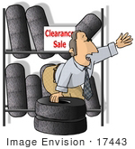 #17443 Tire Sales Man With Tires On Clearance Clipart