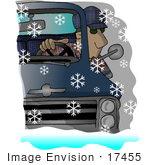 #17455 Man Looking Out A Truck Window Trying To See Through Big Snowflakes While Driving Clipart