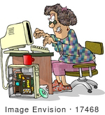 #17468 Computer Hacker Woman On A Computer Clipart