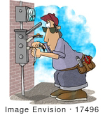 #17496 Electrician Man Working On An Electrical Box Clipart
