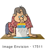 #17511 Boy Or Man Blowing Out Candles On A Birthday Cake Clipart