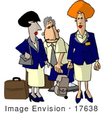 #17638 Group Of One Man And Two Women Flight Attendants With Luggage Clipart