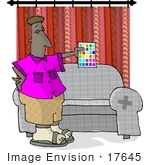#17645 Interior Designer Man Holding A Sheet Of Paint Color Samples In A Living Room Clipart