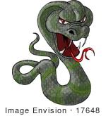 #17648 Mean Green Cobra Snake With Fangs Clipart