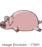 #17651 Pink Pig Lying Flat On Its Stomach Clipart