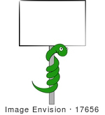 #17656 Green Snake Coiled Around A Blank Sign’S Post Clipart