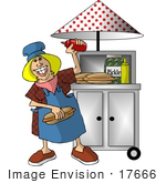 #17666 Female Hot Dog Stand Employee Making Hot Dogs Clipart
