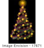 #17671 Spiral Christmas Holiday Tree With Baubles And Star At The Top Clipart