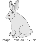 #17672 Alert Gray Bunny Rabbit With A Fluffy Tail Clipart