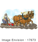 #17673 Clydesdale Worker Horses Pulling A Plow With A Farmer Behind Clipart