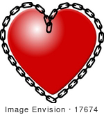 #17674 Red Valentines Day Heart With A Black Chain Clipart