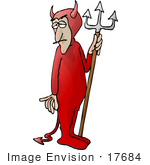 #17684 Devil Man From Hell Holding A Pitchfork Clipart
