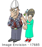 #17685 Worker Man Scared As A Nurse Prepares To Give Him A Flu Shot Clipart