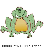 #17687 Silly Green Frog With Buck Teeth Jumping Clipart