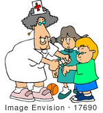 #17690 School Nurse Woman Putting A Bandaid On A Student Clipart