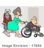 #17694 Nurse In A Hospital Pushing A Senior Man In A Wheelchair An Old Lady Using A Cane In The Background Clipart