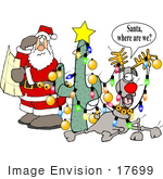 #17699 Santa And Rudolph The Red Nosed Reindeer Lost And Tangled In A Desert By A Cactus Clipart