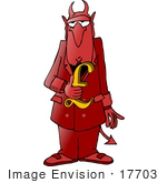 #17703 Devil Man In A Red Uniform Holding A Gold Pound Sign Clipart