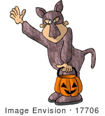 #17706 Child Dressed In A Bunny Costume Trick Or Treating With A Pumpkin Basket On Halloween Clipart
