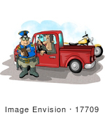 #17709 Motorcycle Cop Man Giving A Pickup Truck Driver A Traffic Ticket Clipart