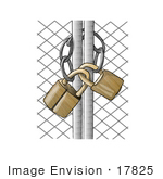 #17825 Wire Gate Locked And Secured With Golden Padlocks Clipart