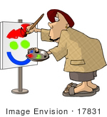 #17831 Modern Artist Man Painting A Smiley Face Clipart