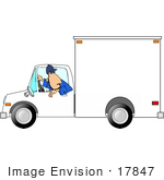 #17847 Man Driving a White Moving Truck in Reverse Clipart by DJArt