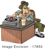 #17853 Disc Jockey (Dj) Man Playing A Vinyl Record And Talking Into A Microphone Clipart