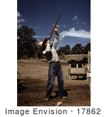#17862 Photo Of A Male Homesteader Shooting Hawks After They Preyed On His Chicken