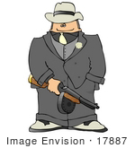 #17887 Gangster Man Holding A Machine Gun Clipart