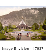 #17937 Picture Of People Strolling Around A Water Fountain Interlaken Kursall Bernese Oberland Switzerland