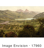 #17960 Picture Of The City Of Goldau Mountains Kleiner Mythen And Haggenspitz And Lake Lucerne Switzerland
