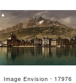 #17976 Picture Of The Village Of Lucerne At Night Reflecting In Water Switzerland
