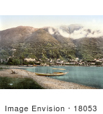 #18053 Picture Of A Man With A Boat Viewing Locarno On Lake Maggiore Ticino Tessin Switzerland