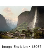 #18067 Picture of Jungfrau Mountain, Staubbach Waterfalls and Village of Lauterbrunnen, Switzerland by JVPD