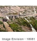 #18081 Picture Of Waterfalls Tunnel And Horse Drawn Carriage At Simplon Pass Switzerland