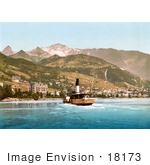 #18173 Photo Of A Boat Near The Villages Of Montreux And Glion On Geneva Lake In Switzerland