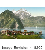 #18205 Photo Of The Village Of Stanstaad On Lake Lucerne With A View Of Pilatus Mountain Switzerland