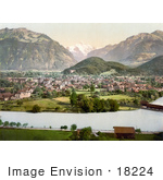 #18224 Photo Of The Village Of Interlaken And Jungfrau Mountain Bernese Oberland Switzerland