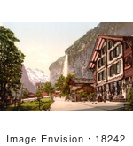 #18242 Photo Of A Street Scene And Staubbach Falls In Lauterbrunnen Interlaken Bernese Oberland Switzerland