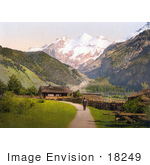 #18249 Photo Of A Man On A Path By Chalet Buildings View Of Blumlisalp Bernese Oberland Switzerland