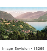 #18269 Photo Of Dents Du Midi And The Village Of Glion On Geneva Lake Switzerland