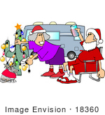 #18360 Retired Couple And Their Dog Celebrating Christmas In The Desert Beside Their Motor Home Clipart