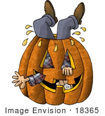 #18365 Man Stuck Upside Down In A Carved Halloween Pumpkin Clipart